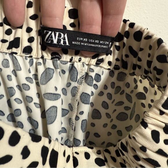 Zara wide-leg black/white polkadot trouser pants with pockets - Picture 3 of 8